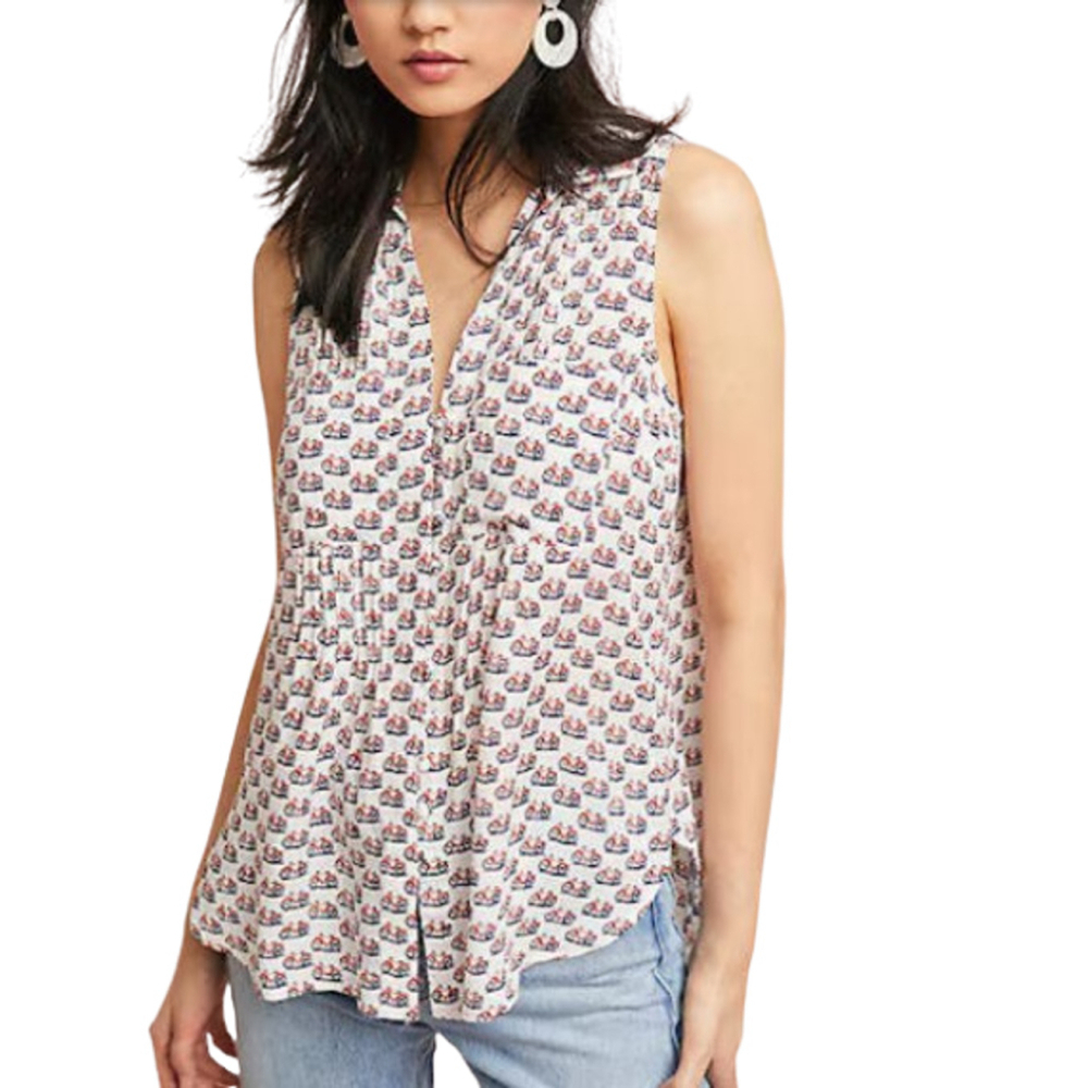52 Conversations Anthropologie Colloquial Sleeveless Top Womens M Bicycle Print
